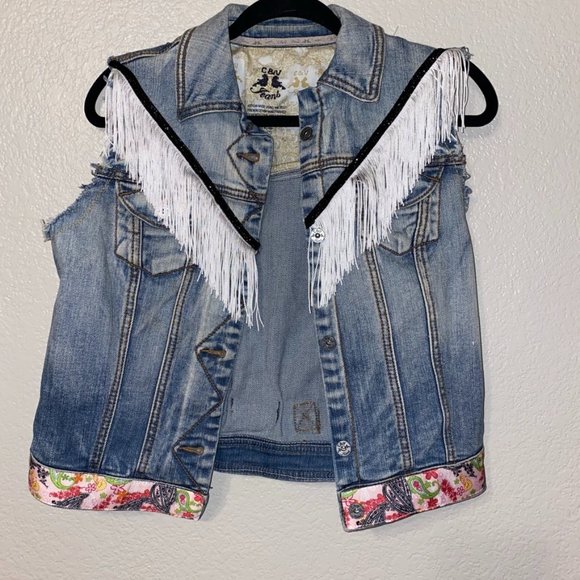 Chelsea & Violet Tops - Chelsea & Violet Fringe Denim Cutoff Vest
